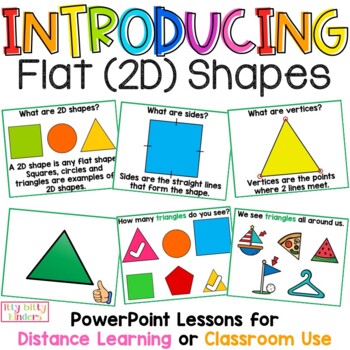 Preview of Flat (2D) Shapes PowerPoint Lessons, Counting Sides, Vertices, Distance Learning