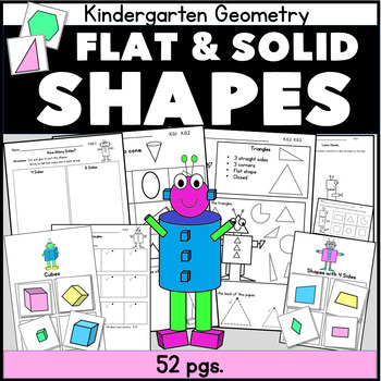 Preview of Flat Shapes and Solid Shapes Kindergarten Geometry Worksheets and Activities