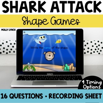 Preview of Flat & Solid Shapes Game for PowerPoint | Shark Attack | Digital Game for 1st Gr