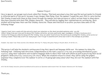 Preview of Flat Stanley Parent Letter, Graphic Organizer & Rubric