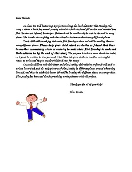 Preview of Flat Stanley Project Parent Letter