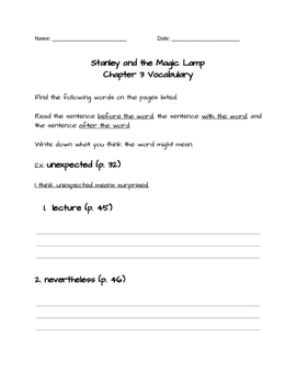 Flat Stanley and the Magic Lamp Chapter 3 Vocabulary Activity | TPT