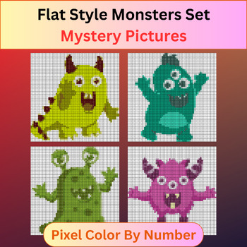 Preview of Flat Style Monsters Set - Pixel Art Color By Number / Mystery Pictures