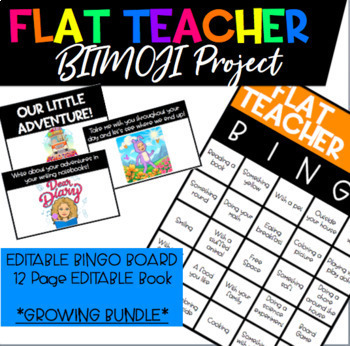 Preview of Flat Teacher BITMOJI BINGO/Book/Writing Prompts - GROWING BUNDLE!