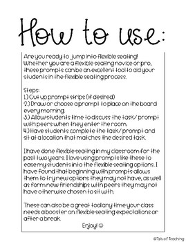 Flexible Seating Tasks/ Prompts by Tails of Teaching | TpT