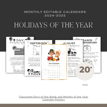 Flexible and Comprehensive: Monthly Editable Calendars 2024-2025 by Myteacher