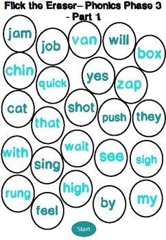 Flick the Eraser ESL Speaking and Reading Game - Phonics Phase 3
