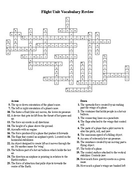 Flight Crossword Vocabulary Review Grade 6 Science by Northern Pine