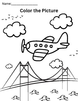 Preview of Flight Themed Coloring Packet for K-2: Color Helicopters, Planes, and Airships