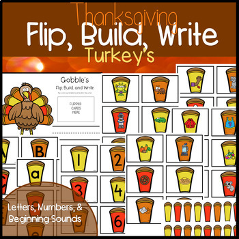 Preview of Flip, Build, Write Letters, Numbers, or Beginning Sounds| Turkey