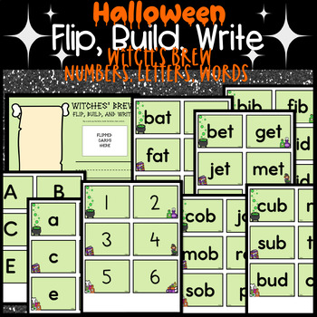 Preview of Flip, Build, Write Letters, Numbers, or Short Vowel CVC Words| Witches Brew