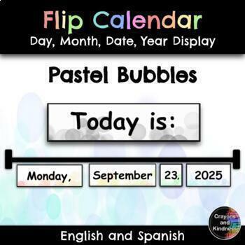 Preview of Flip Calendar Display - English and Spanish -  Pastel Bubbles