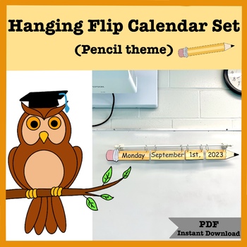 Preview of PDF Flip Calendar, Hanging Calendar set, Magnetic Curtain Rod, Classroom Decor