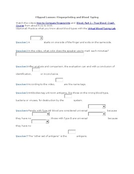 Preview of Flipped Lesson Questions: Fingerprinting and Blood Type