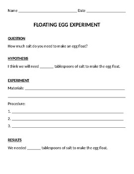 egg density experiment worksheet