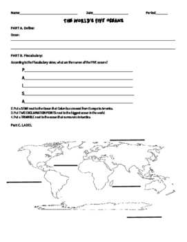 Preview of Flocabulary - Worlds Oceans Worksheet