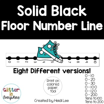 Preview of Floor Number Line | Solid Black | 0 - 10 to 0 - 100 | Tens to 100 and 200