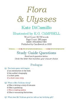 Preview of Flora & Ulysses by Kate DiCamillo; Multiple-Choice Study Guide Quiz w/Answer Key