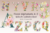 Floral Alphabets A to Z Clipart Bundle, Spring Flower Lett