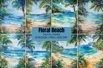 Preview of Floral Beach Digital Paper Background