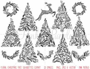 christmas trees clip art sillouette