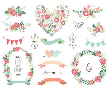 Preview of Floral Clip art Floral wreaths bunting banner save the date wedding flowers