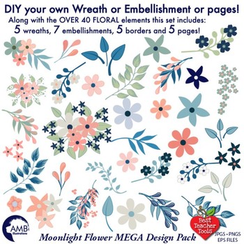 Preview of Floral Clipart, Elements MEGA Design pack, DIY Floral Wreath Creator, AMB-1840