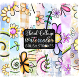 Floral Collage Watercolor Brush Strokes Set 7