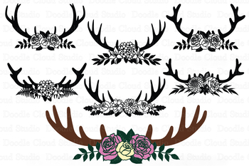 Floral Deer Antlers SVG, Deer Antlers Flowers SVG Cut ...