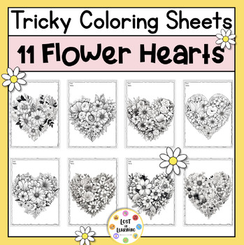 Preview of Floral Hearts Coloring Packet || Valentine's Day Flower Coloring Activities