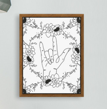 Preview of Floral "I Love You" hand in American Sign Language PRINT (ILY)