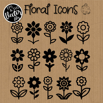 Floral Icons - Vector Daisy Flower Pictogram Clipart by Prawny | TPT