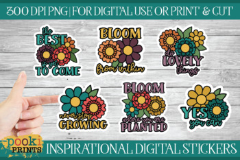 Preview of Floral Inspirational Stickers | Digital Stickers | Motivational Stickers