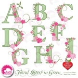 Floral Letters in Green A to Z Clipart Pack, AMB-956 to 958