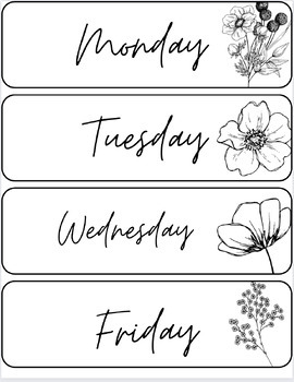 Preview of Floral Monday-Sunday Labels! Perfect for the classroom!