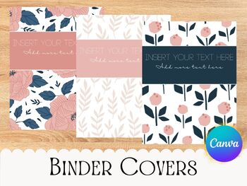 Preview of Floral Patterned Binder Covers in Soft Pink Blue Boho Flower Design Spine Labels