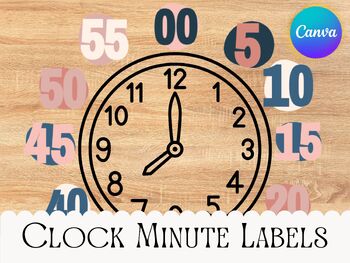 Preview of Floral Patterned Clock Labels Royal Blue and Soft Pink Clock Minute Labels