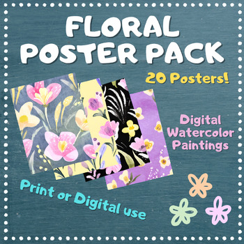 Preview of Floral Poster Set - PRINTABLE - Spring Flowers - Backdrop - Bulletin Board