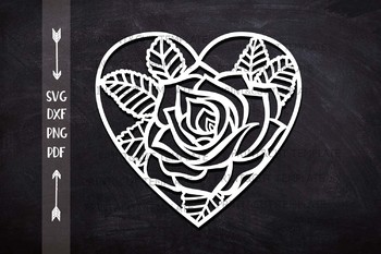 Download Floral Rose Heart Valentines day cutting svg dxf file for Cameo Cricut Laser Cut