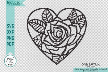 Download Floral Rose Heart Valentines day cutting svg dxf file for ...