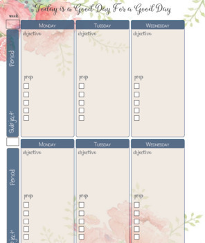 Preview of Floral Teacher Planner Pages - Middle & High School Teachers 2 Subject