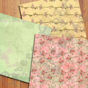 Floral Vintage Digital Papers / Floral Backgrounds / Shabby