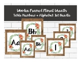 Floral Wreath Wooden Framed Table Numbers and Alphabet Set
