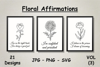 Preview of Floral Self-talk Affirmations for Self-love, Self-care, Kindness & Thankfulness