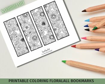 Floral Coloring Bookmarks set of 10, Printable Coloring Pages for