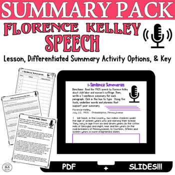 Florence Kelley Child Labor Speech Summary Activity Digital Pack