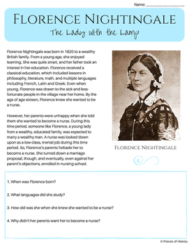 Preview of Florence Nightingale, the Lady with the Lamp {a no-prep packet for grades 4-7!}