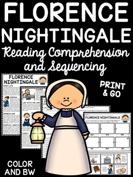 Preview of Florence Nightingale Biography Reading Comprehension Worksheet and Sequencing