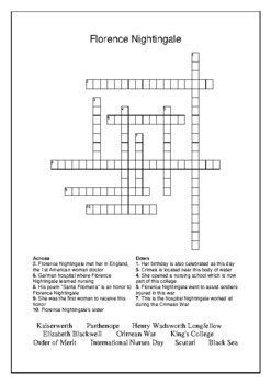 Florence Nightingale The Lady with the Lamp Crossword Puzzle Word