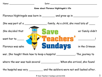 Preview of Florence Nightingale's Life Lesson Plan (with links to videos) and Worksheets